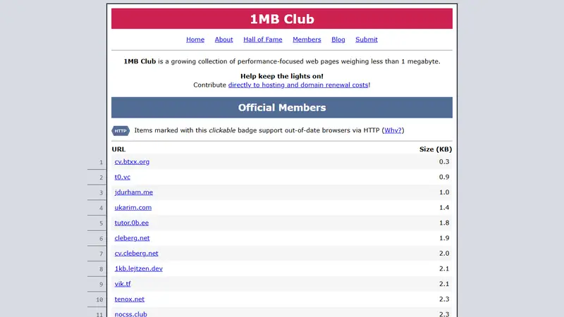 Screenshot of 1MB Club