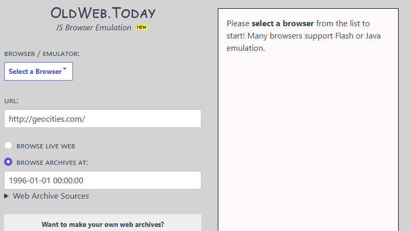 Screenshot of OldWeb.today