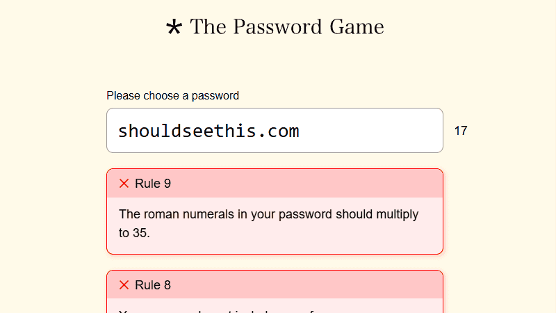 Screenshot of The Password Game