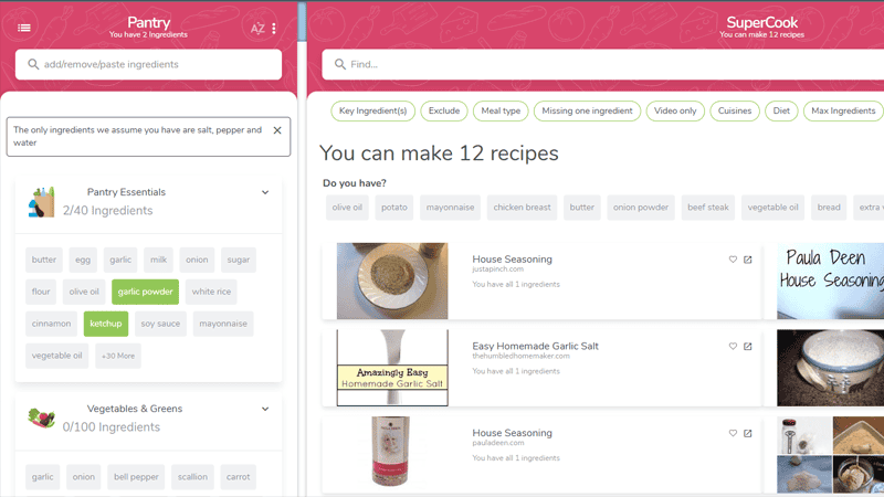 Screenshot of SuperCook