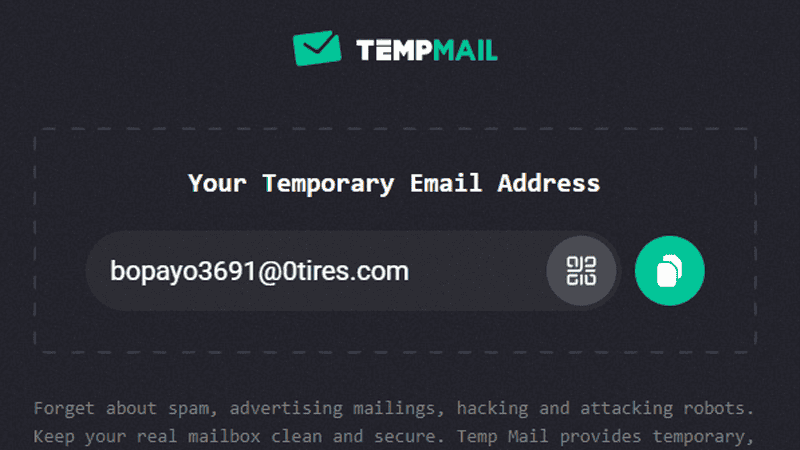 Screenshot of Temp Mail