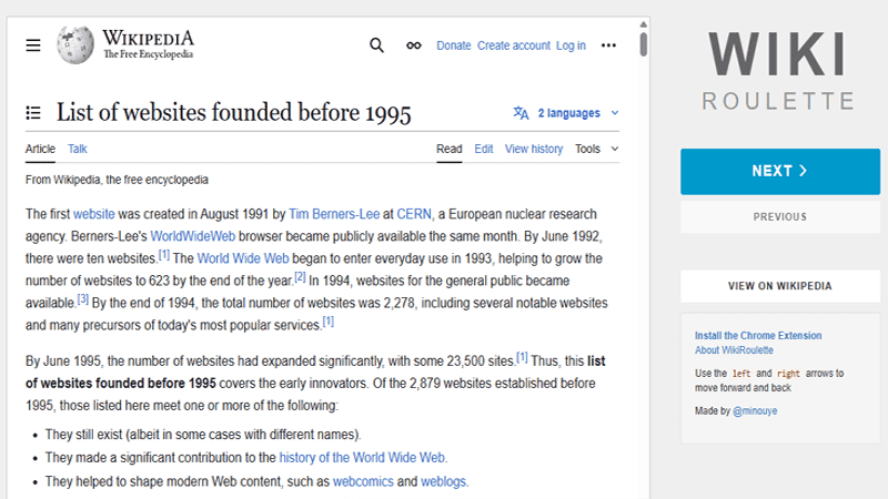 Screenshot of Wiki Roulette